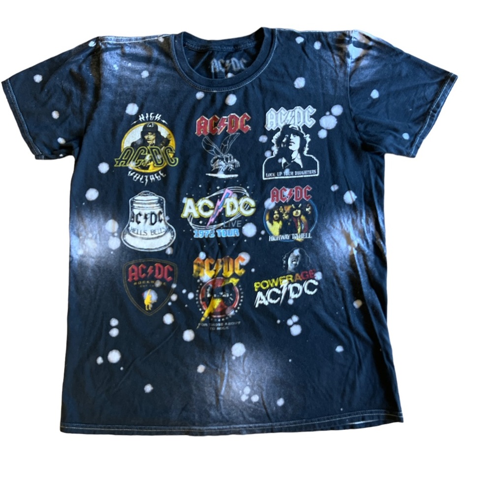 AC/DC 1978 Tour T-Shirt Black & Bleach / Song Titles Graphics Repro